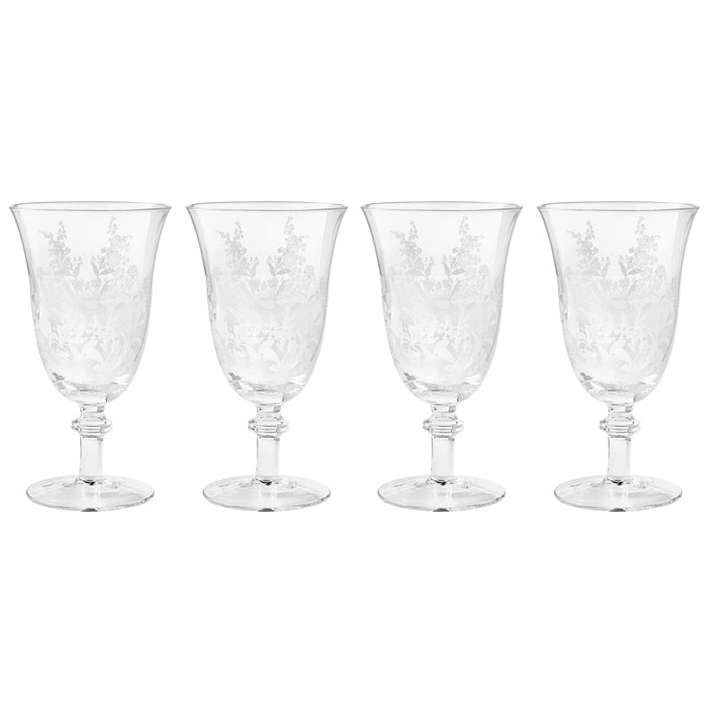 14-Ounce Glass Goblet Set - Vintage Inspired Design, Clear, Set of 4