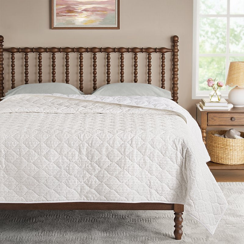 The Pioneer Woman Claire Lace Eyelet Quilt King Bleached Linen - Heirloom-Inspired Bedspread