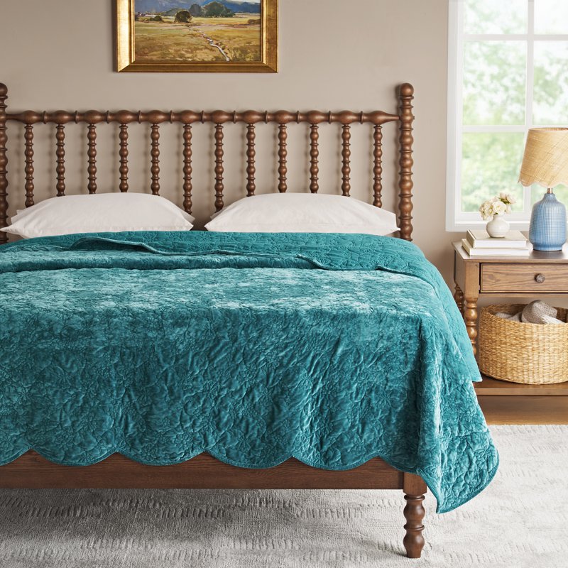 Full/Queen Floral Velvet Quilt - Hawaiian Blue, The Pioneer Woman Eloise