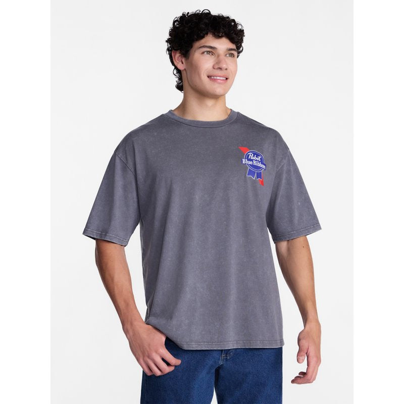 Grey Wash Men's Halloween Graphic T-Shirt - Pabst Blue Ribbon, Sizes S-3XL