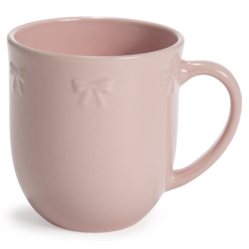 Stoneware Bow Mug - Blush Pink, 16-Ounce, Embossed Bow Detail
