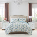King Comforter Set with Shams - Blue Floral Coquette Bedding, 3 Piece