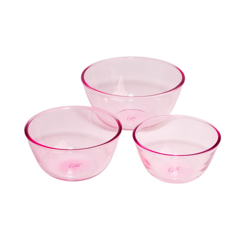 3-Piece Pink Glass Mixing Bowl Set - Microwave & Dishwasher Safe