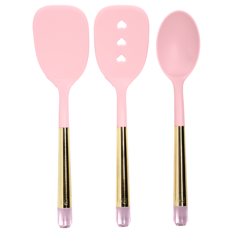 3-Piece Kitchen Utensil Set with Jewel Handles - Pink Nylon