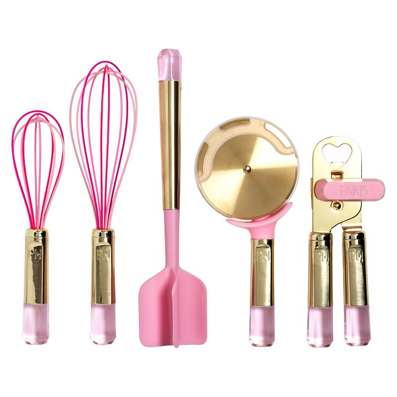 Kitchen Utensils Set - Pink Jewel-Handle Gadgets, 5 Pieces - Silicone