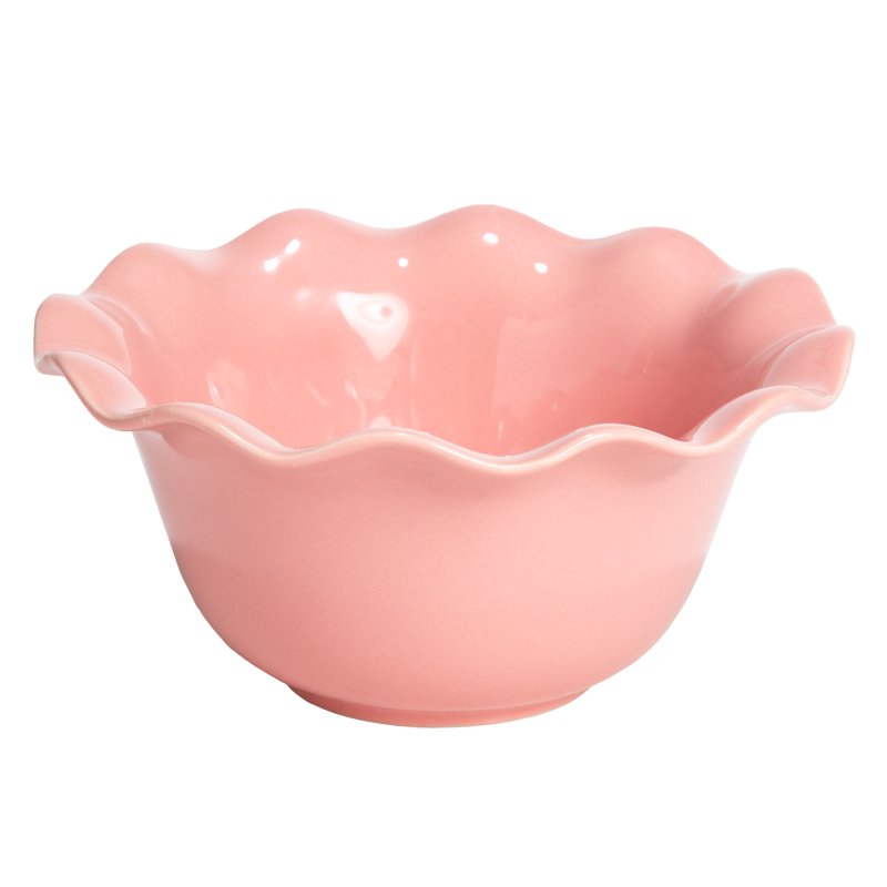 Ceramic Soup Bowl - 6.25-Inch Rose Pink with Scalloped Ruffle Rim