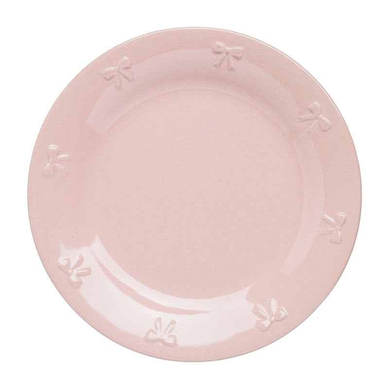 Stoneware Salad Plate with Embossed Bow Detail - 8.5 Inch, Blush Pink