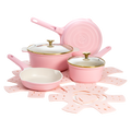 10-Piece Pink Ceramic Nonstick Cookware Set with Heart Knobs