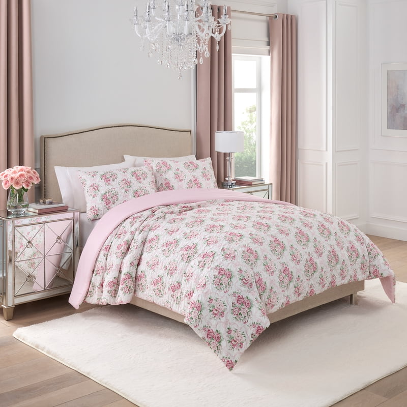 Paris Hilton Coquette 3-Piece Floral Pink Comforter Set - Full/Queen, Pink