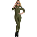 Women's Top Gun Flight Suit Costume - Large, OD Green, Maverick & Rooster Patches