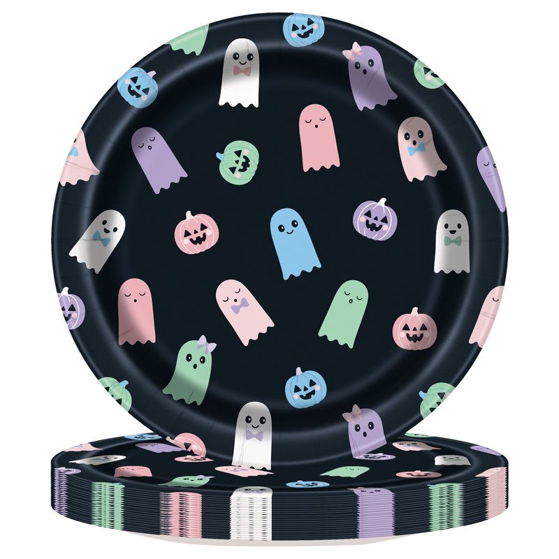 30-Pack 9-Inch Pastel Ghosts Halloween Paper Plates for Parties