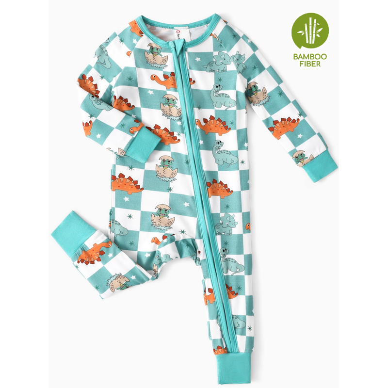 Baby Boy Pajamas 2-Pack Zip Sleep N Play Dinosaur Blue 6-9 Months - Bamboo Viscose