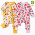 PinkBerry 0-3 Months Baby Footless Zip Pajamas 2-Pack - Snug Fit Bamboo Bodysuits