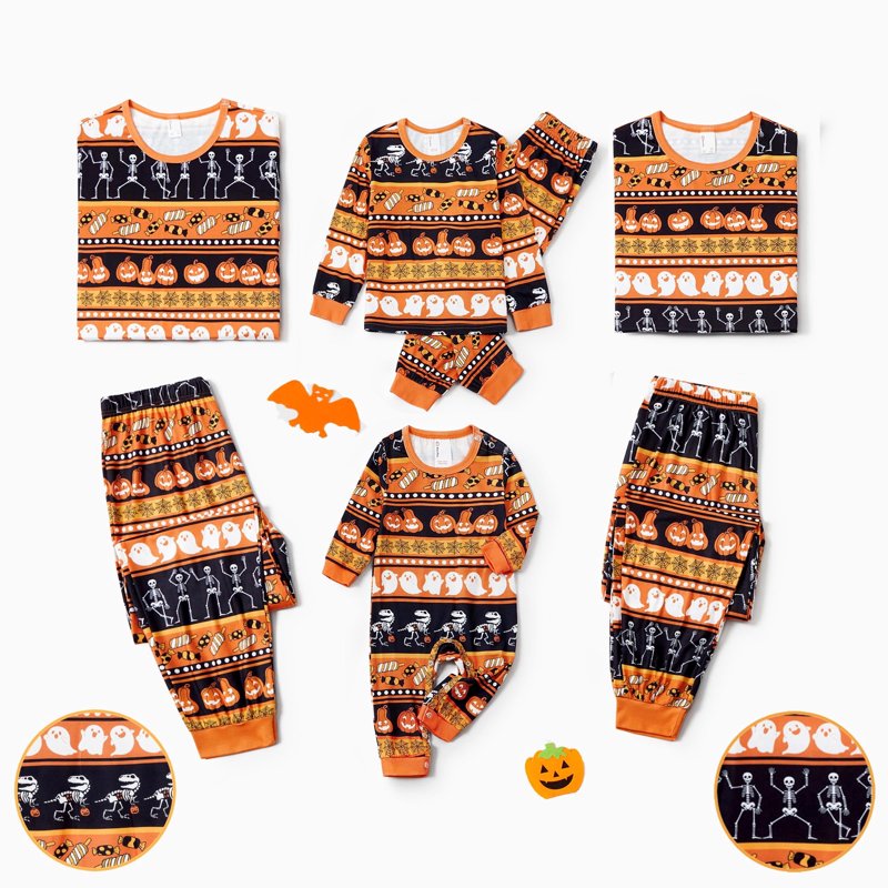 Halloween Pajamas for Women Family Matching Ghost Pumpkin 2-Piece Set M - Black
