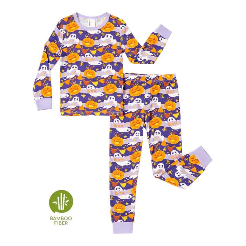 Toddler Halloween Pajama Set - 4T Purple Pumpkin Long Sleeve Top & Pants