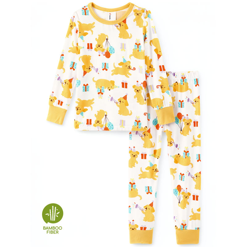 Toddler Pajamas Set with Dogs Print - Bamboo Viscose 2-Piece Sleepwear, 4Y, Variation 5#Yellow Dog
