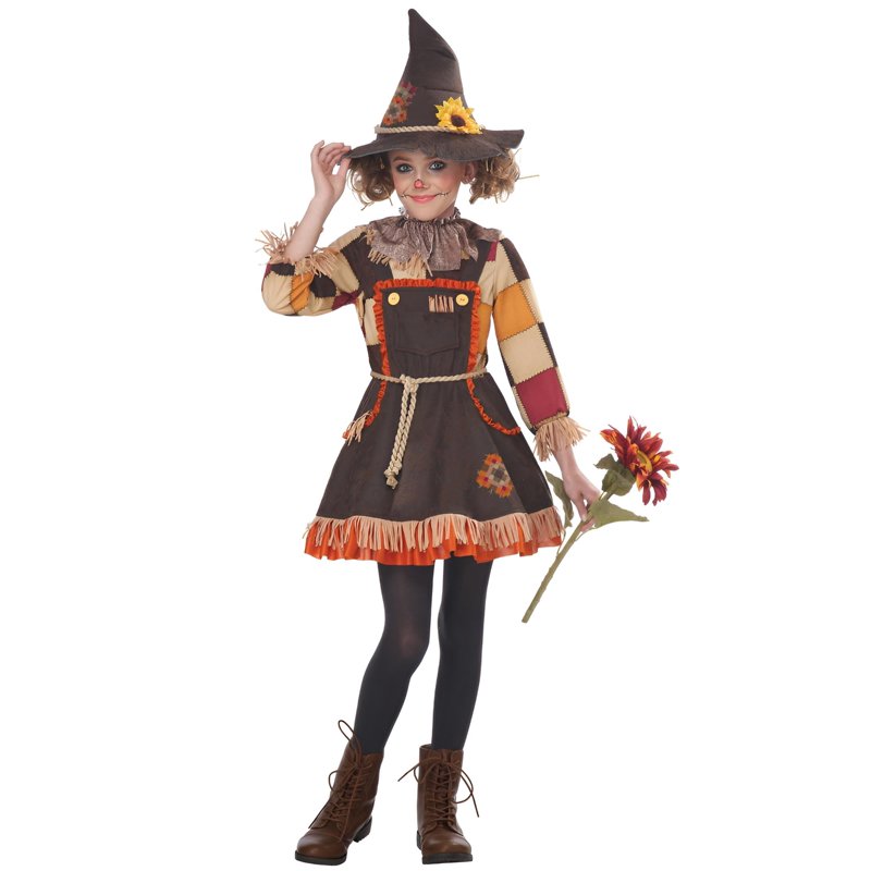 Child Patchwork Scarecrow Costume with Hat & Accessories - Halloween Dress-up