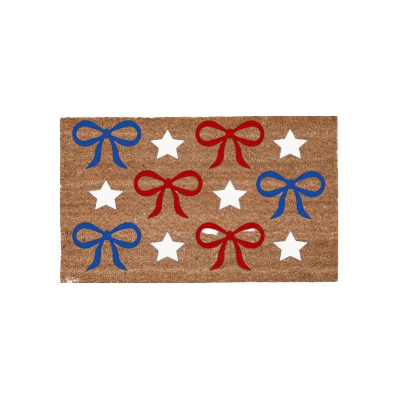 Patriotic Door Mat 4th of July Bow & Star Floor Doormat - 20x30in Independence Day Welcome Rug