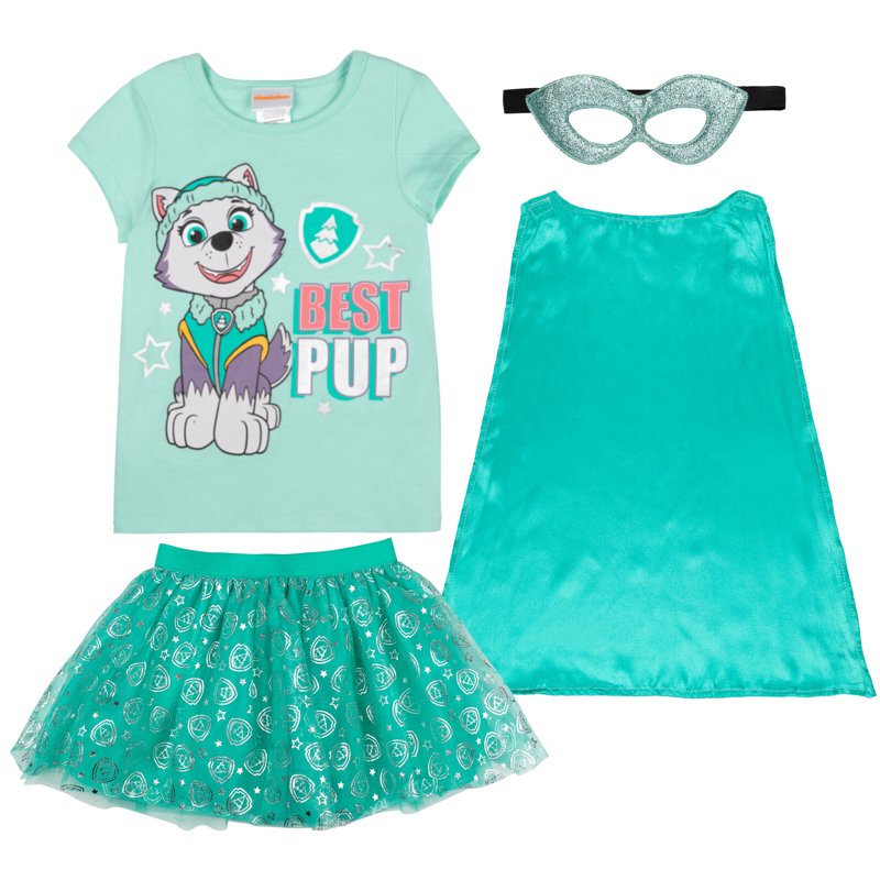 Turquoise Paw Patrol Everest Girls Cosplay Costume Set 5T - T-Shirt Mesh Skirt Cape Mask