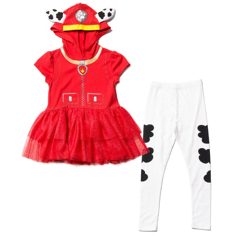Kids Paw Patrol Marshall Cosplay T-Shirt Dress & Leggings Set - Red 7-8