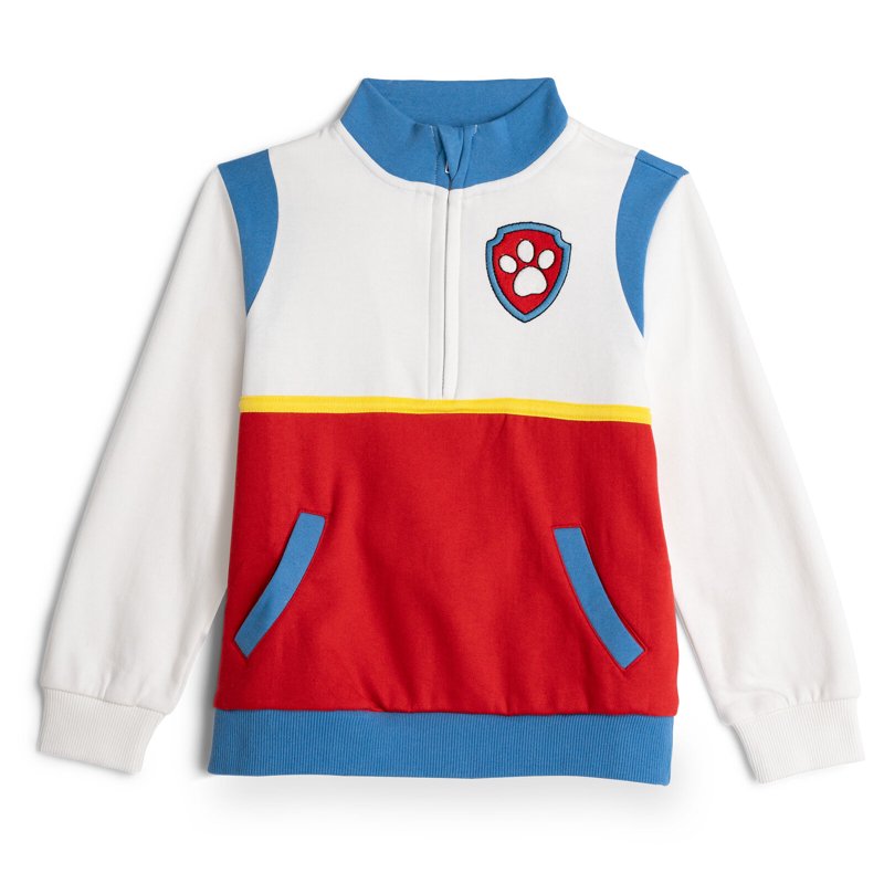 Toddler to Big Kid Paw Patrol Half Zip Fleece Sweatshirt - Colorblock, Red/White/Blue, 5T