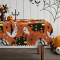 Halloween Orange Tablecloth with Ghost Bat Castle Design - 54x72 Inch, Holiday Party Decor