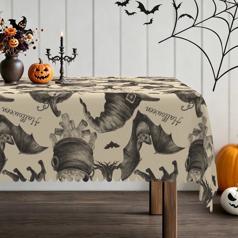 Halloween Tablecloth 60x84 Witch Hat Bat Holiday Kitchen Decor