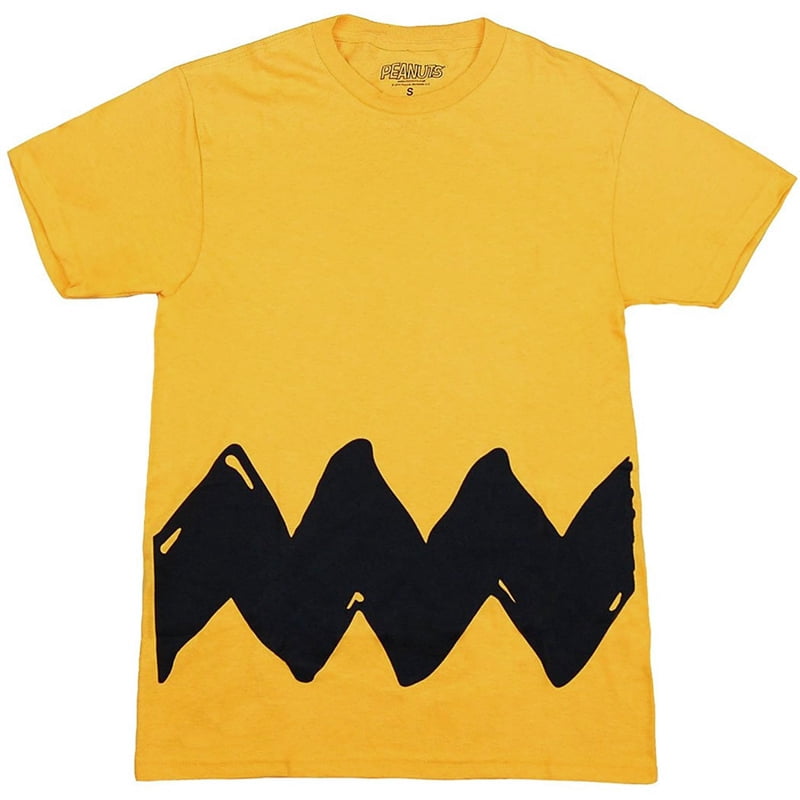 Charlie Brown Costume T-Shirt L - Peanuts Licensed Adult Zig-Zag Print Top
