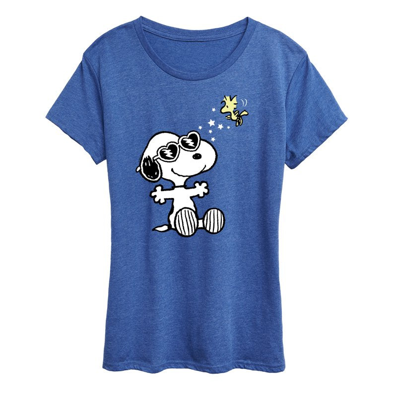 Snoopy Glasses Peanuts Faces of Snoopy Women's Graphic T-Shirt Heather Royal Blue XL