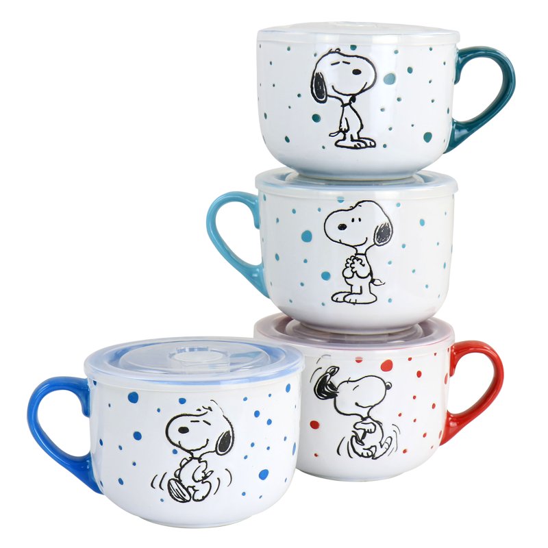 Snoopy Stoneware Soup Cup Set - 25oz, 4 Assorted Designs