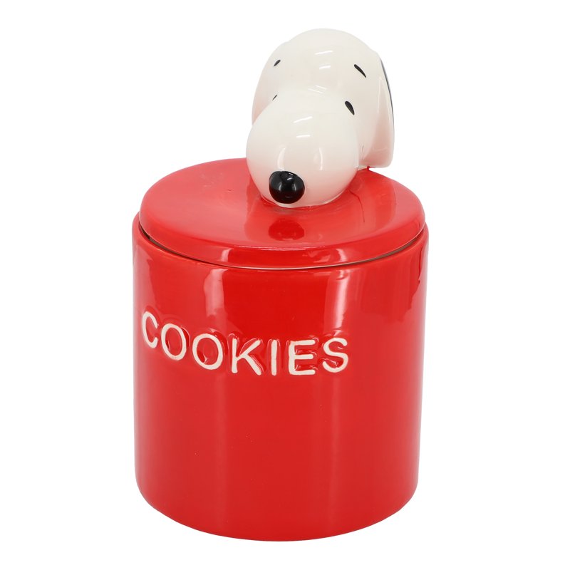 Snoopy Cookie Jar - 8.2 Inch Ceramic with Rubber Lid - Red