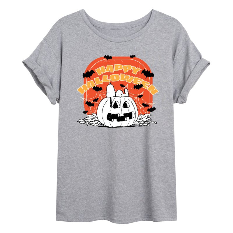 Women's Oversized Halloween Peanuts T-Shirt Heather Grey XL - Retro Cartoon Fan Tee