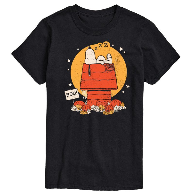 Black 2XL Snoopy Halloween Dog House Graphic T-Shirt - Peanuts Men’s Short Sleeve