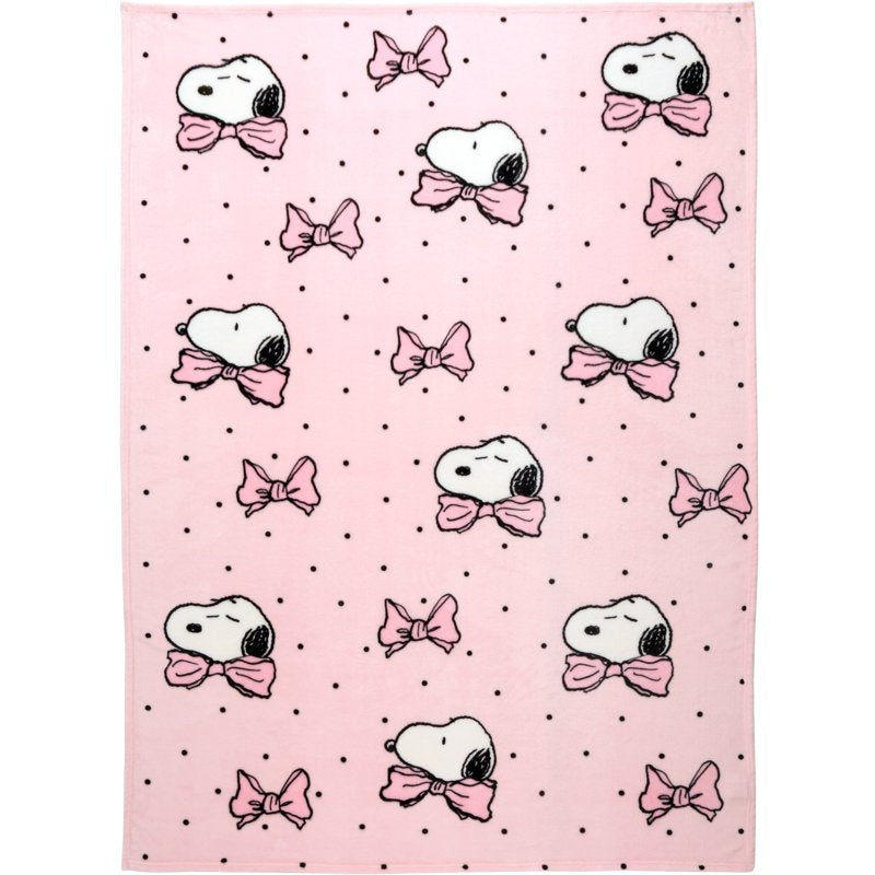 Pink Snoopy Plush Bed Blanket - Twin/Full Size Cozy Fleece Bedding