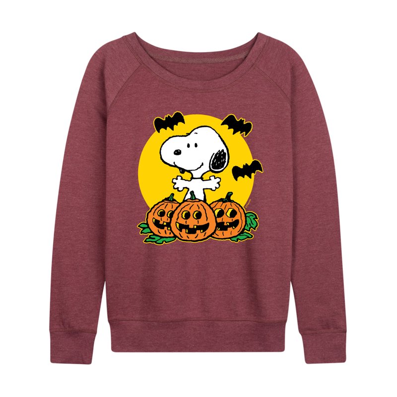 Peanuts Snoopy Pumpkin Patch French Terry Long Sleeve Shirt - Heather Maroon XL