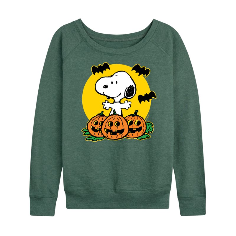 Heather Juniper Peanuts Snoopy Pumpkin Patch Women's Lightweight French Terry Long Sleeve Shirt - 4X