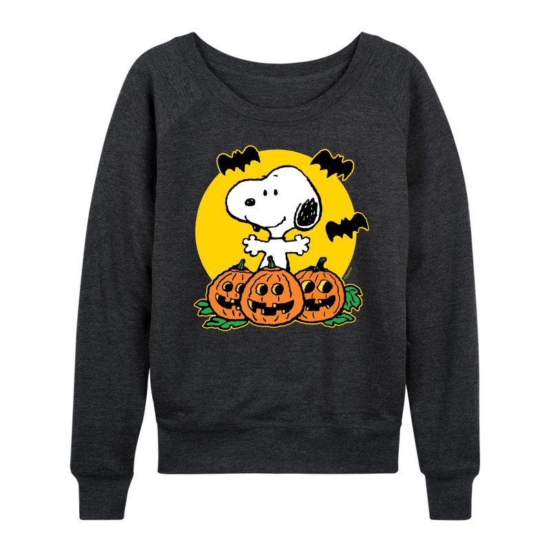 Peanuts Snoopy Pumpkin Patch Women's Long Sleeve Shirt Heather Charcoal 2X
