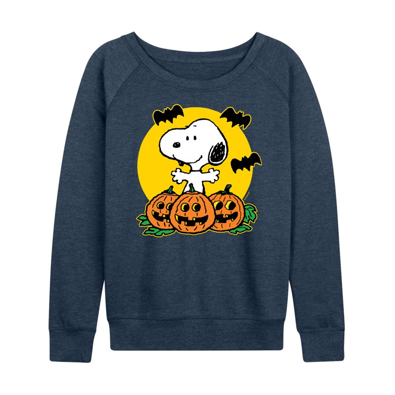 Peanuts Snoopy Pumpkin Patch Lightweight French Terry Long Sleeve Shirt - Heather Indigo 3X