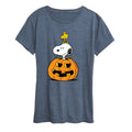 Heather Blue Peanuts Snoopy Woodstock Pumpkin Women's T-Shirt 3X
