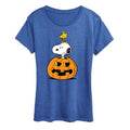 Heather Royal Blue Peanuts Snoopy Woodstock Pumpkin Women's T-Shirt - S