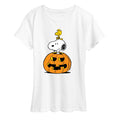 Women's Short Sleeve Peanuts Snoopy Woodstock Pumpkin T-Shirt - White 3X