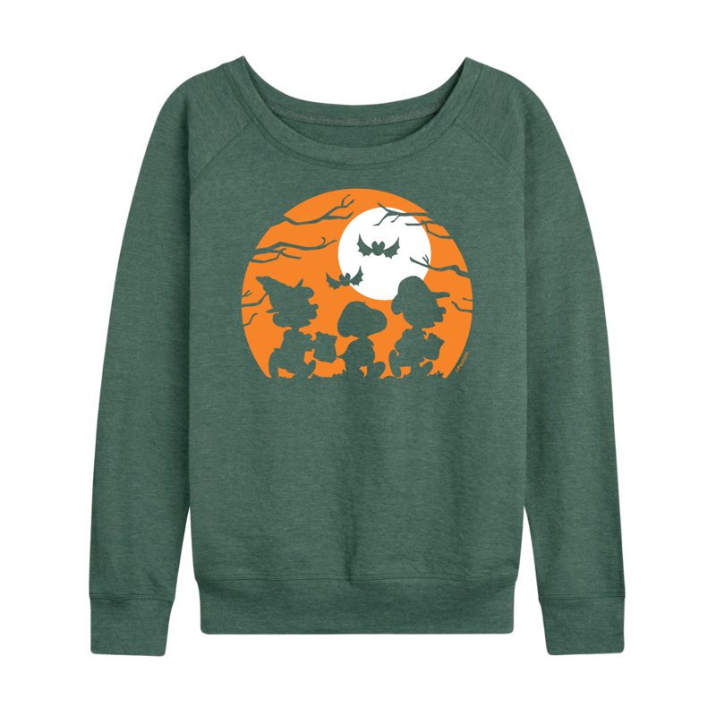 Peanuts Trick Or Treat Silhouettes Women's Lightweight French Terry Long Sleeve Shirt - Heather Juniper 4X