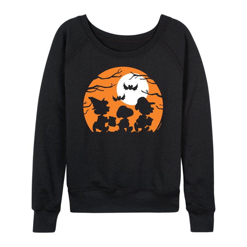 Peanuts Trick Or Treat Silhouettes Lightweight French Terry Long Sleeve Shirt - Black 4X