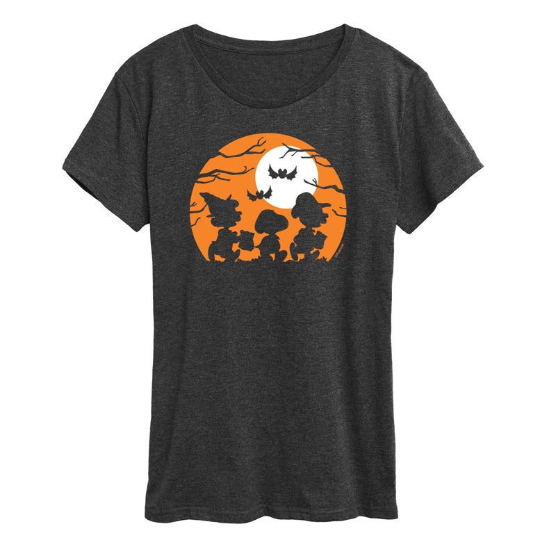 Peanuts Trick Or Treat Silhouettes Women's Short Sleeve T-Shirt Heather Charcoal 3X