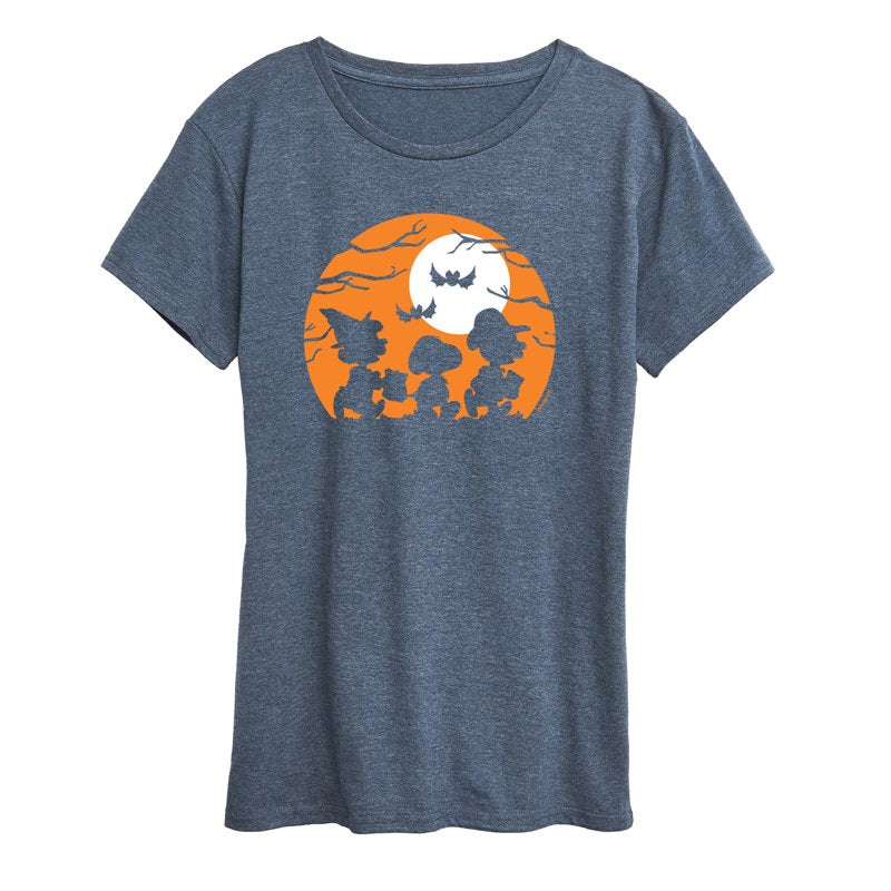 Heather Blue Peanuts Trick or Treat Silhouettes Women's Short Sleeve T-Shirt M