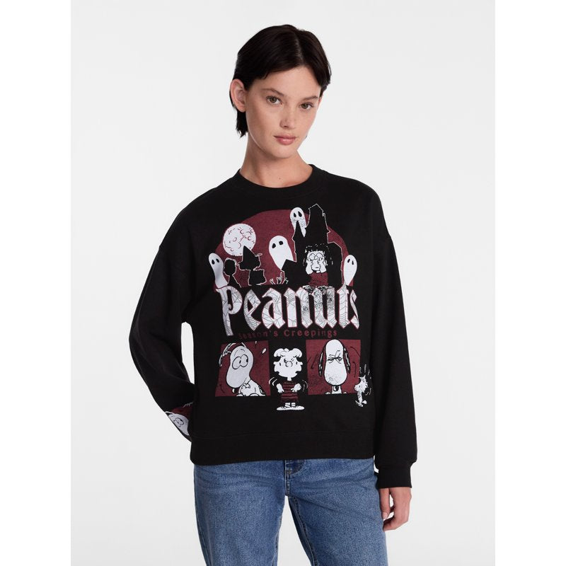 Peanuts Halloween Graphic Fleece Sweatshirt for Women - Rich Black, XS