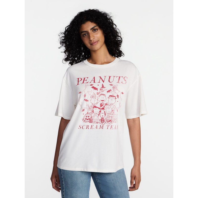Peanuts Women's Halloween Graphic Oversized T-Shirt - Vanilla, M