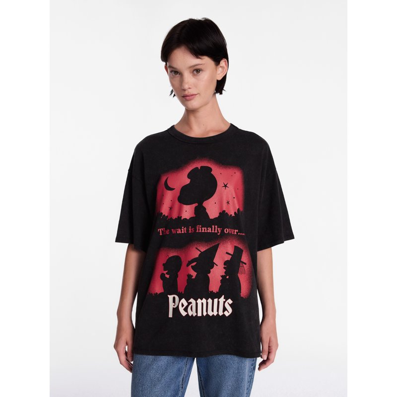 Peanuts Halloween Graphic Tee for Women Black L Short Sleeve Casual Top