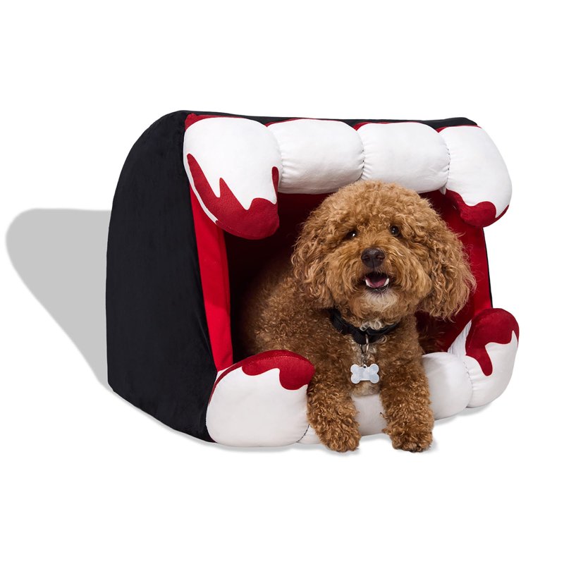 Halloween Vampire Fangs Hooded Pet Bed - Cozy & Creepy 17x20 Inches