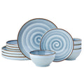 12-Piece Dinnerware Set - Blue Swirl Stoneware Service for 4